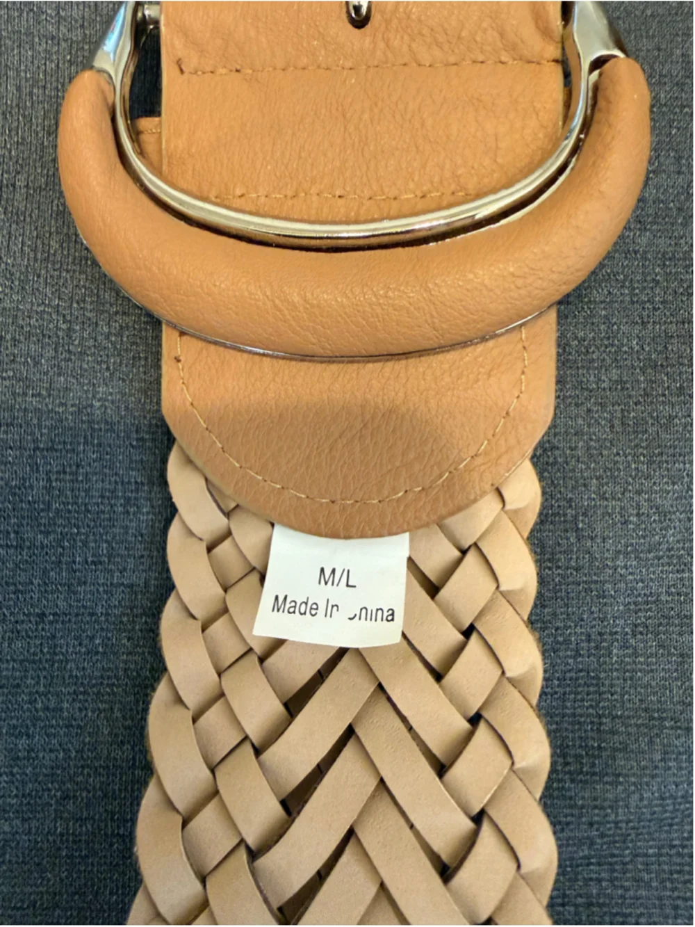 2 woven faux leather boho stretch belts M/L Tan Brown